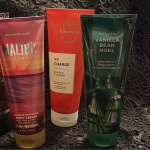 Bath & Body Works Malibu Heat, Aroma ReCharge and Vanilla Bean Noel.